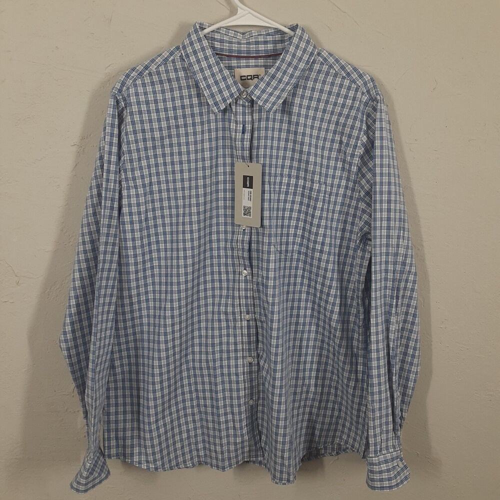 New CQR Shirt Womens XL Button Up Blue White Black Plaid Tactical Series